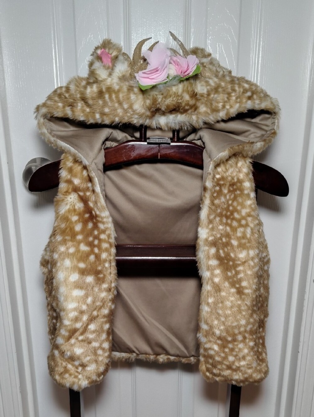 Kids S Spirit Faux-Fur Fawn Hooded Vest Flowers Halloween Winter Christmas